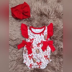 Red Bows Baseball Romper